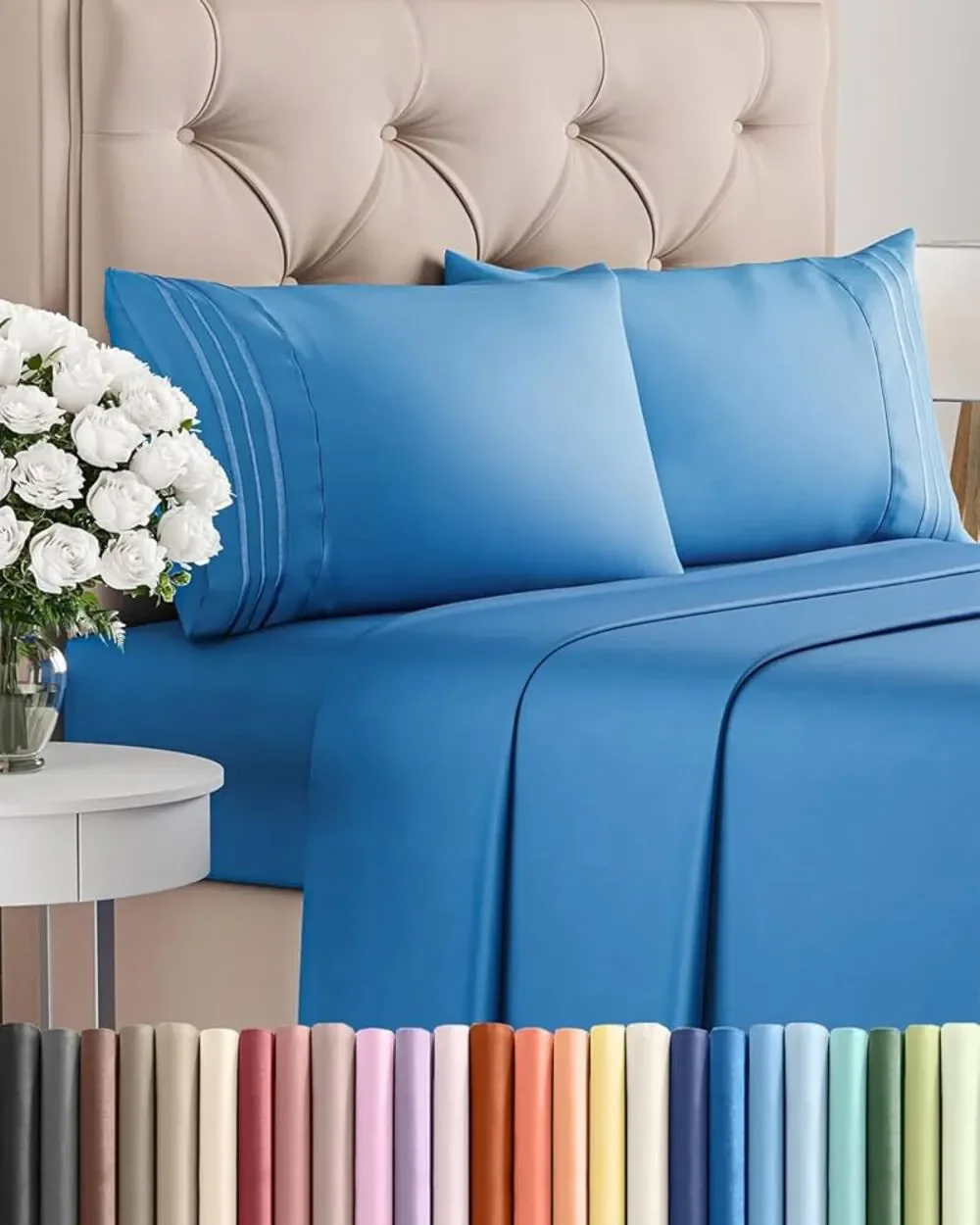 CGK Twin XL Size 2 Piece Sheet Set Breathable & Cooling Sheets Royal Blue